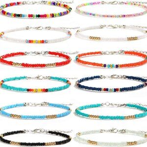 8Pcs Handmade Beaded Anklets for Women Boho Colorful Beads Ankle Bracelets Adjus